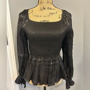 Andrée Ruched Black Metallic Shiny Top
